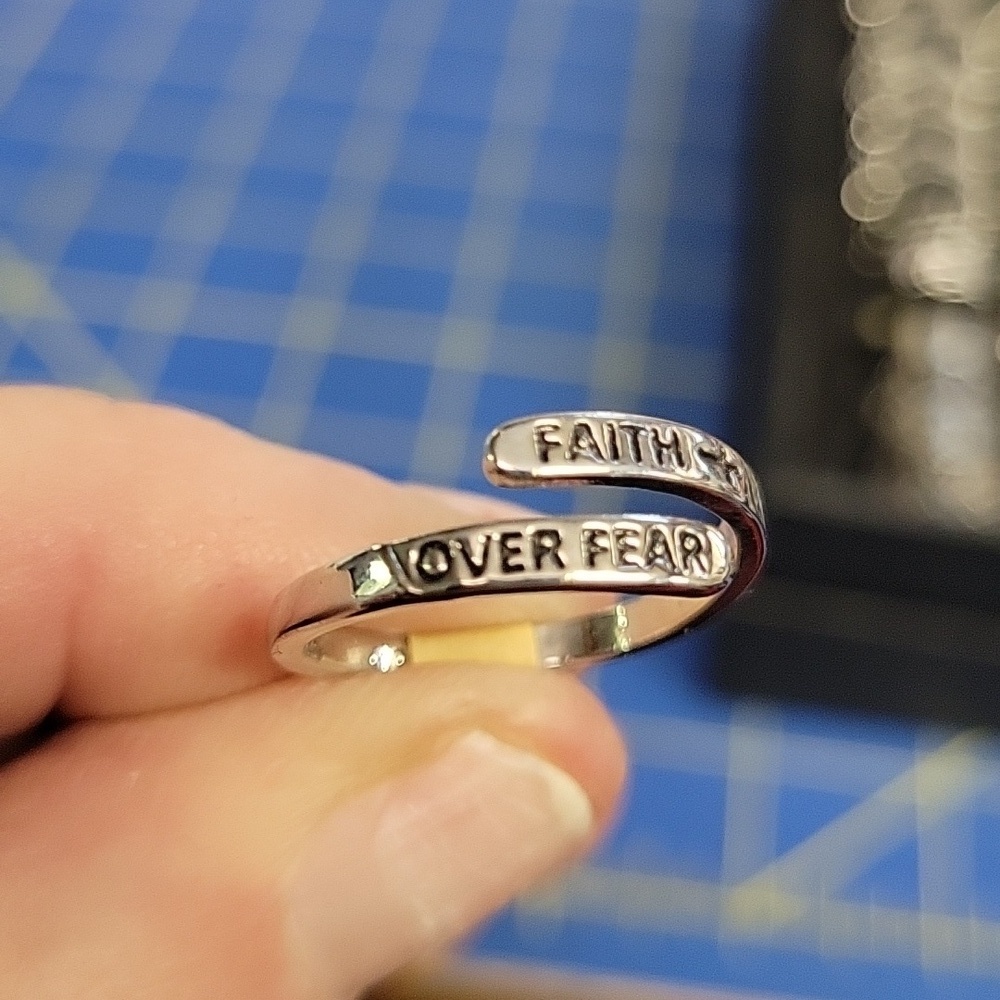 Faith Over Fear Silver Tone Ring Adjustable